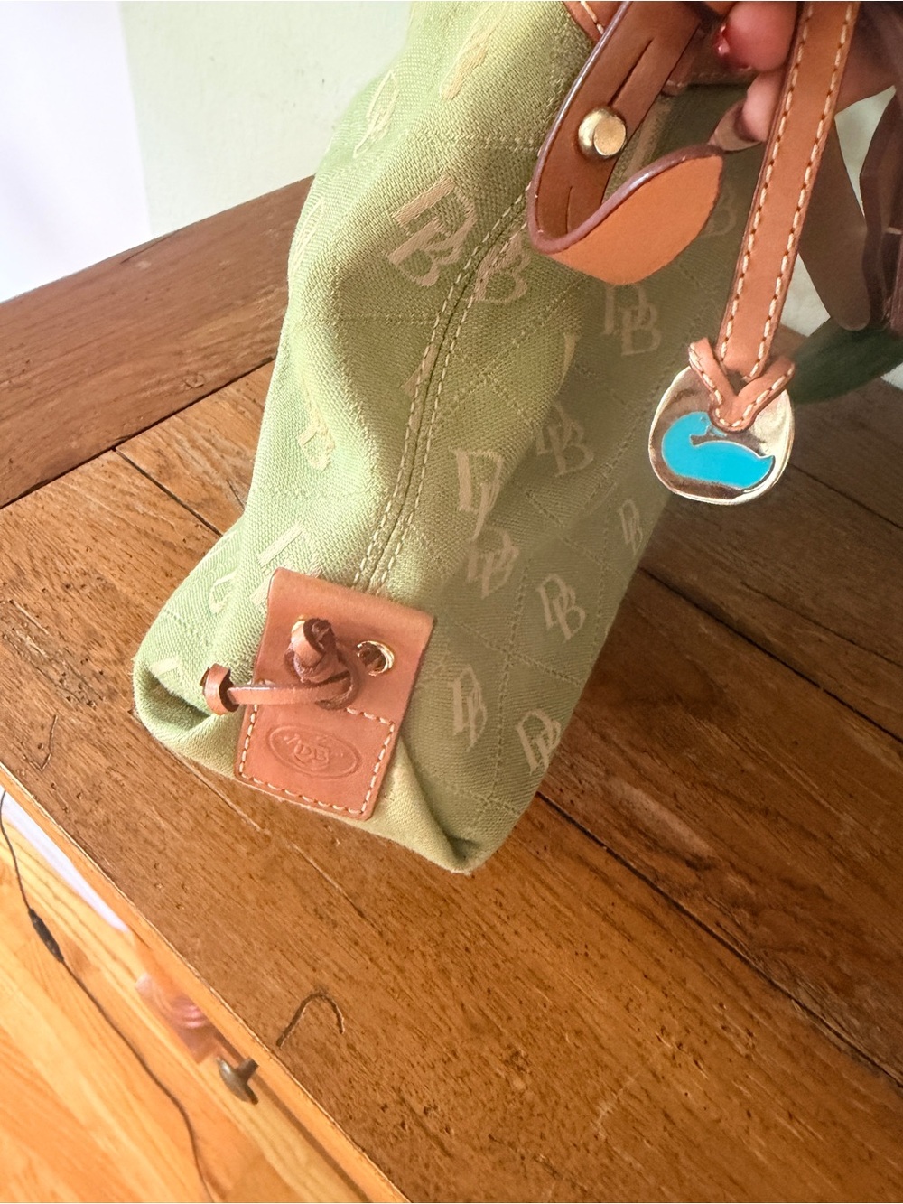 Dooney & Bourke Green Monogram Crossbody with Brown Leather Trim - Picture 2 of 4